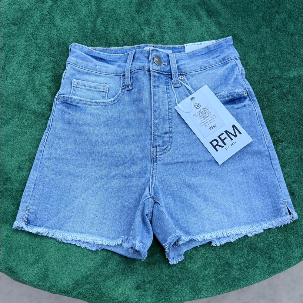 Women's High Waist Frayed Denim Shorts - Light Blue